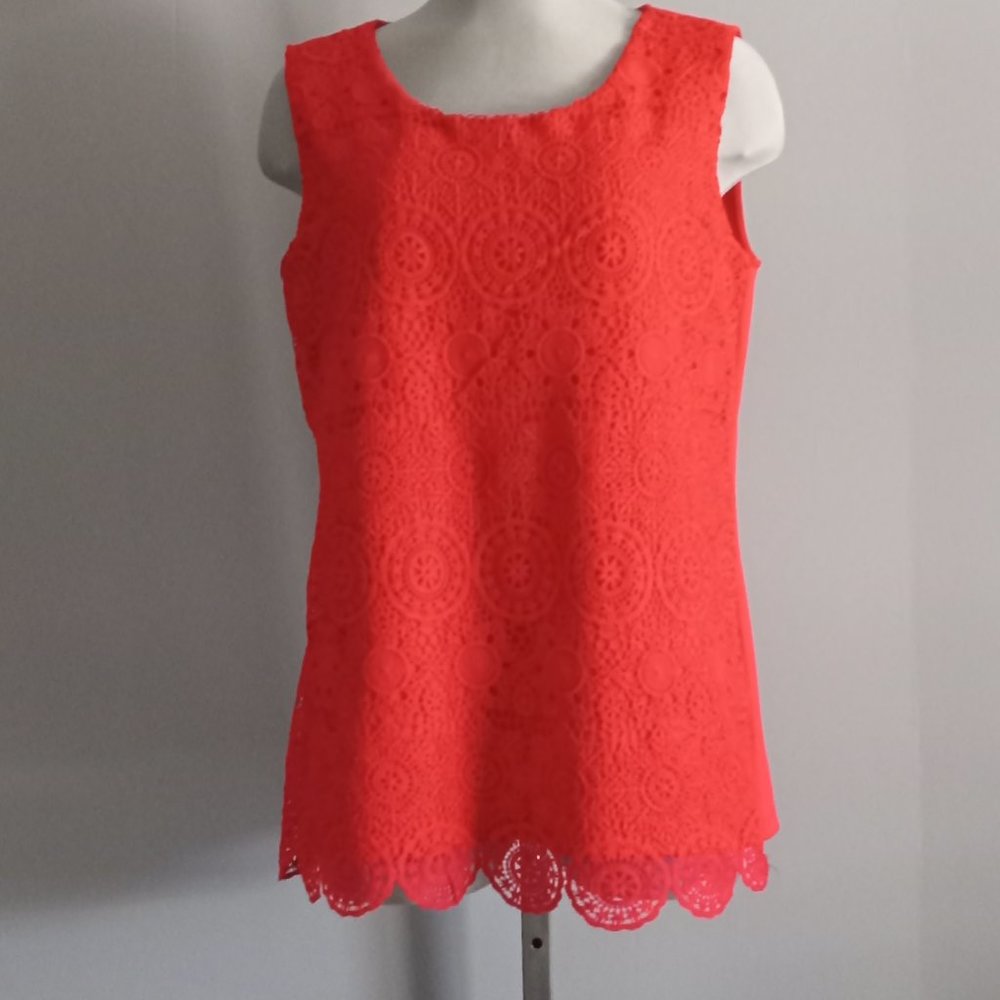 Cleo red lace crochet look boho tank top cute cami shell NWT size M